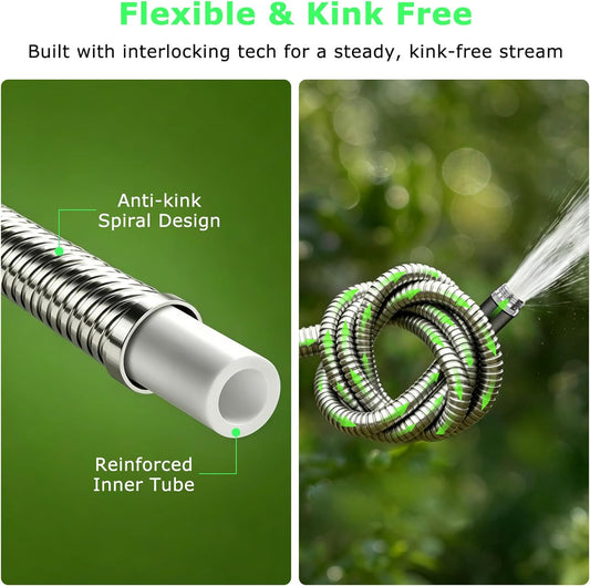 Metal Hose 50 FT, Stainless Steel Garden Hose with 10 Function Nozzle