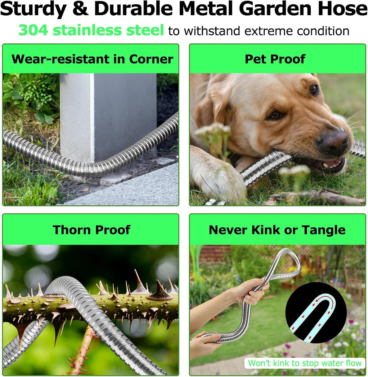 Metal Hose 50 FT, Stainless Steel Garden Hose with 10 Function Nozzle