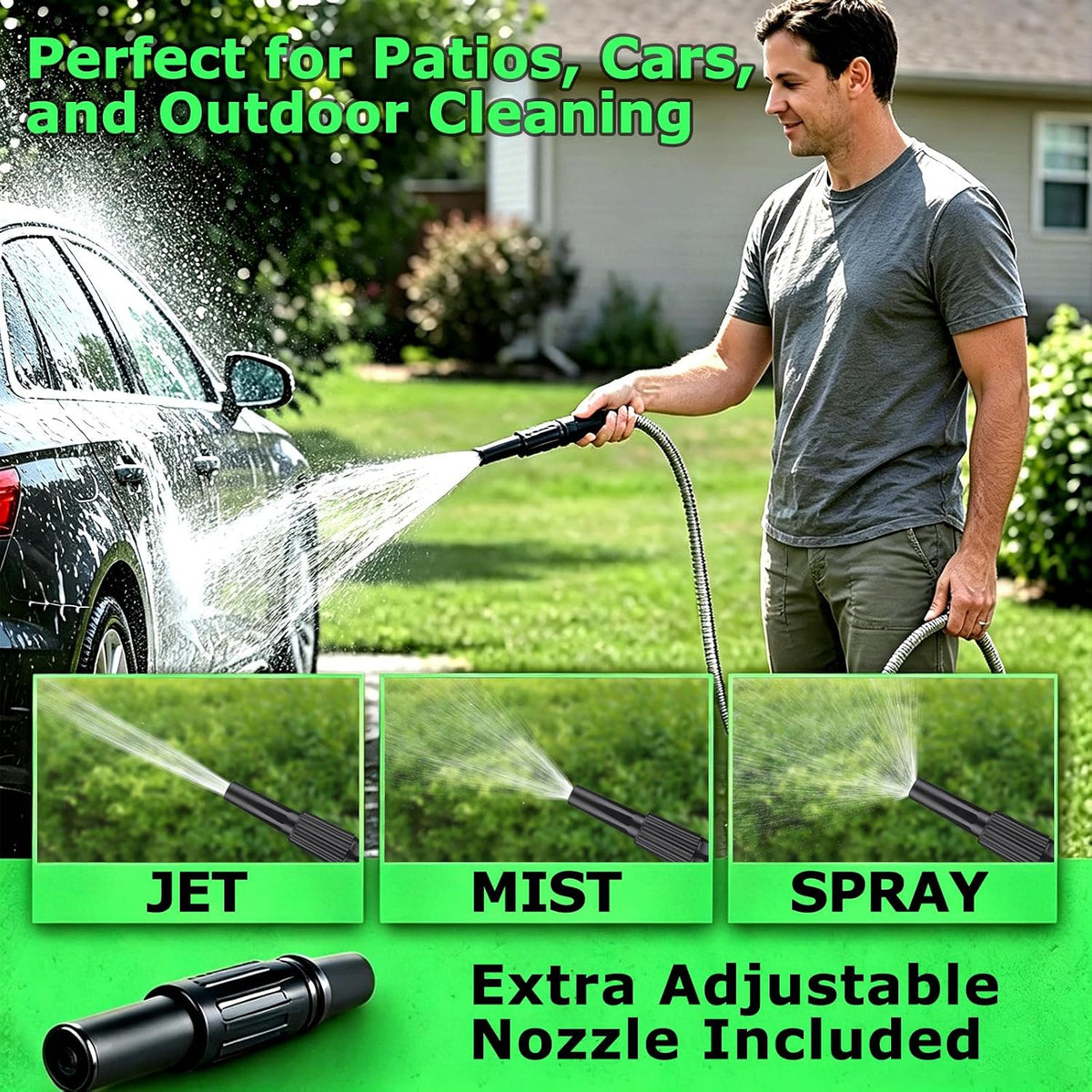 Metal Hose 50 FT, Stainless Steel Garden Hose with 10 Function Nozzle