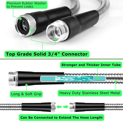 Metal Hose 50 FT, Stainless Steel Garden Hose with 10 Function Nozzle