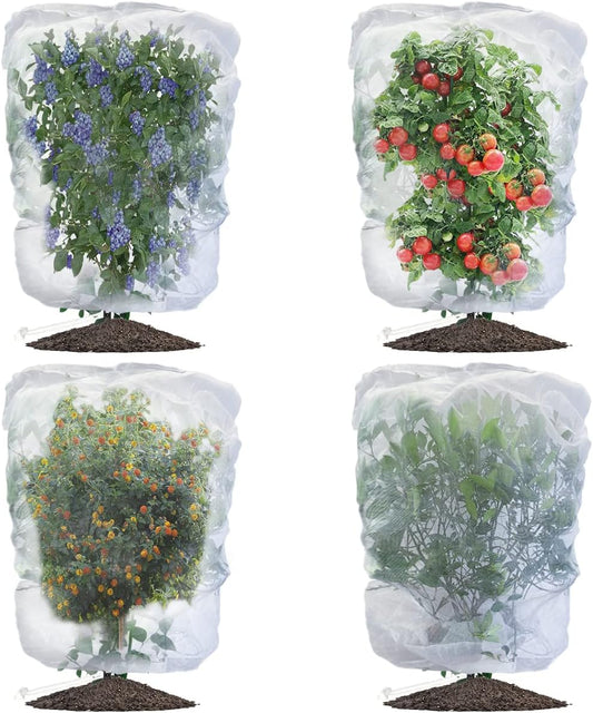 Bird Netting for Garden Blueberry Bushes Fruit Tree Netting Cover Plant Protection Mesh Bags with Drawstring, 4 Pack 2.3 x 3.5 ft Shrubs Bush Tomato Strawberry Berry Barrier Protectors Net