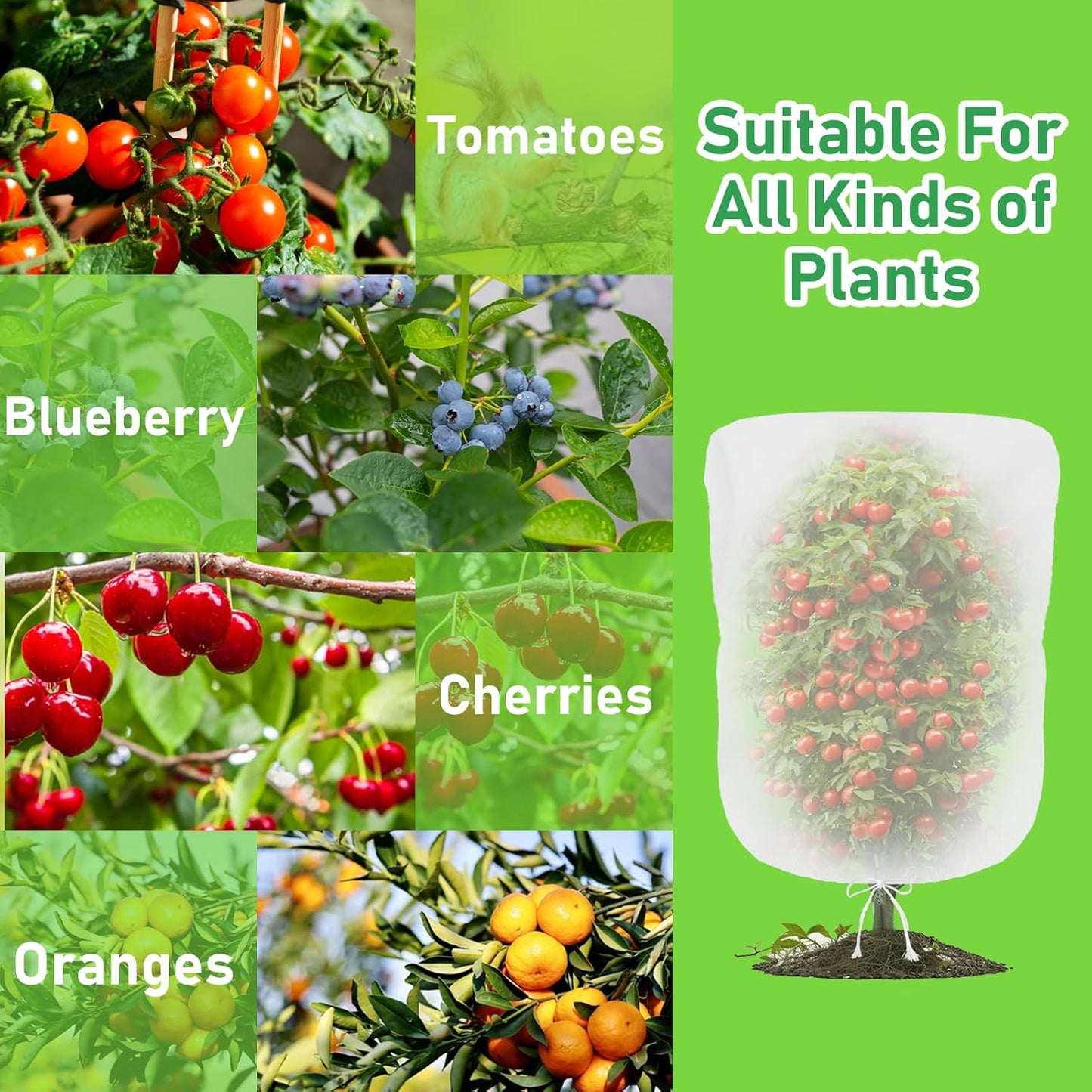 Bird Netting for Garden Blueberry Bushes Fruit Tree Netting Cover Plant Protection Mesh Bags with Drawstring, 4 Pack 2.3 x 3.5 ft Shrubs Bush Tomato Strawberry Berry Barrier Protectors Net