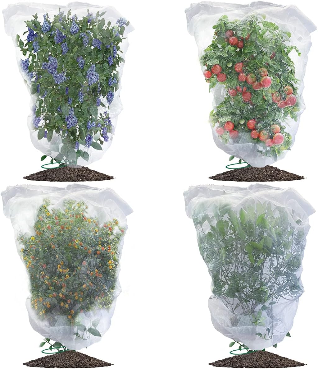 Bird Netting for Garden Blueberry Bushes Fruit Tree Netting Cover Plant Protection Mesh Bags with Drawstring, 4 Pack 2.3 x 3.5 ft Shrubs Bush Tomato Strawberry Berry Barrier Protectors Net