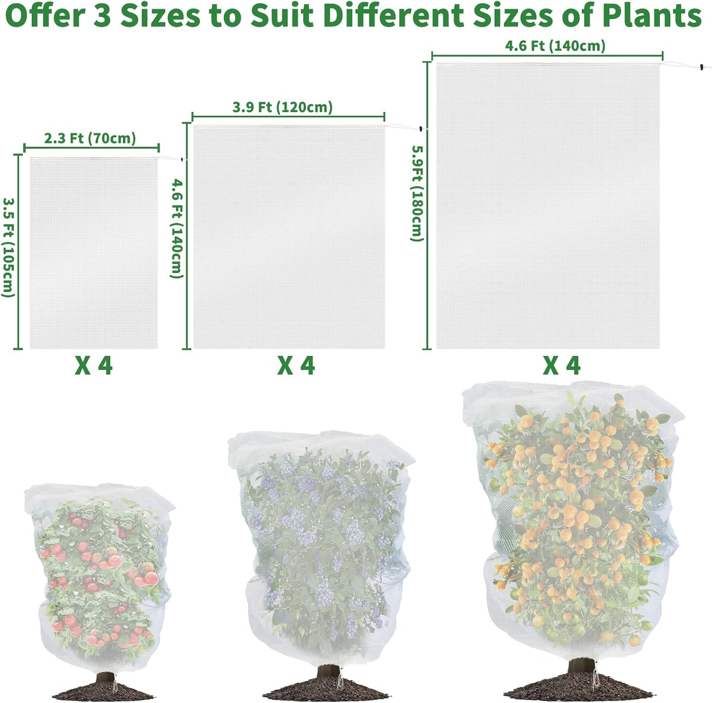Bird Netting for Garden Blueberry Bushes Fruit Tree Netting Cover Plant Protection Mesh Bags with Drawstring, 4 Pack 2.3 x 3.5 ft Shrubs Bush Tomato Strawberry Berry Barrier Protectors Net