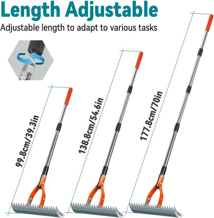 Thatch Rake for Lawns, 15" Heavy Duty Metal Dethatcher Rake with 5FT Handle, 70’’ Adjustable Manual Thatcher with 19-Tine for Lawn Loosening Soil, Yard and Removing Dead Grass