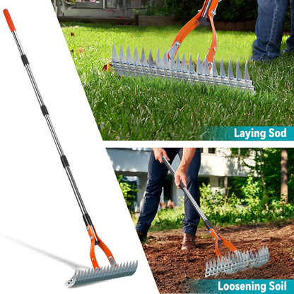 Thatch Rake for Lawns, 15" Heavy Duty Metal Dethatcher Rake with 5FT Handle, 70’’ Adjustable Manual Thatcher with 19-Tine for Lawn Loosening Soil, Yard and Removing Dead Grass