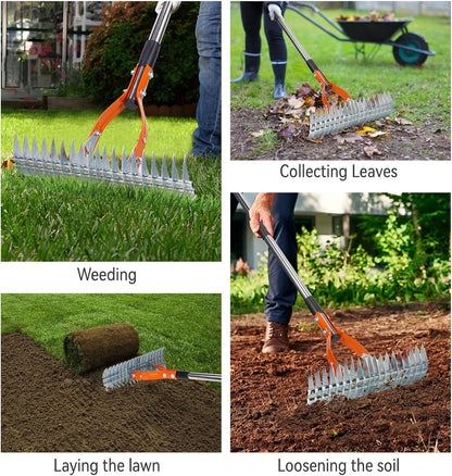 Thatch Rake for Lawns, 15" Heavy Duty Metal Dethatcher Rake with 5FT Handle, 70’’ Adjustable Manual Thatcher with 19-Tine for Lawn Loosening Soil, Yard and Removing Dead Grass