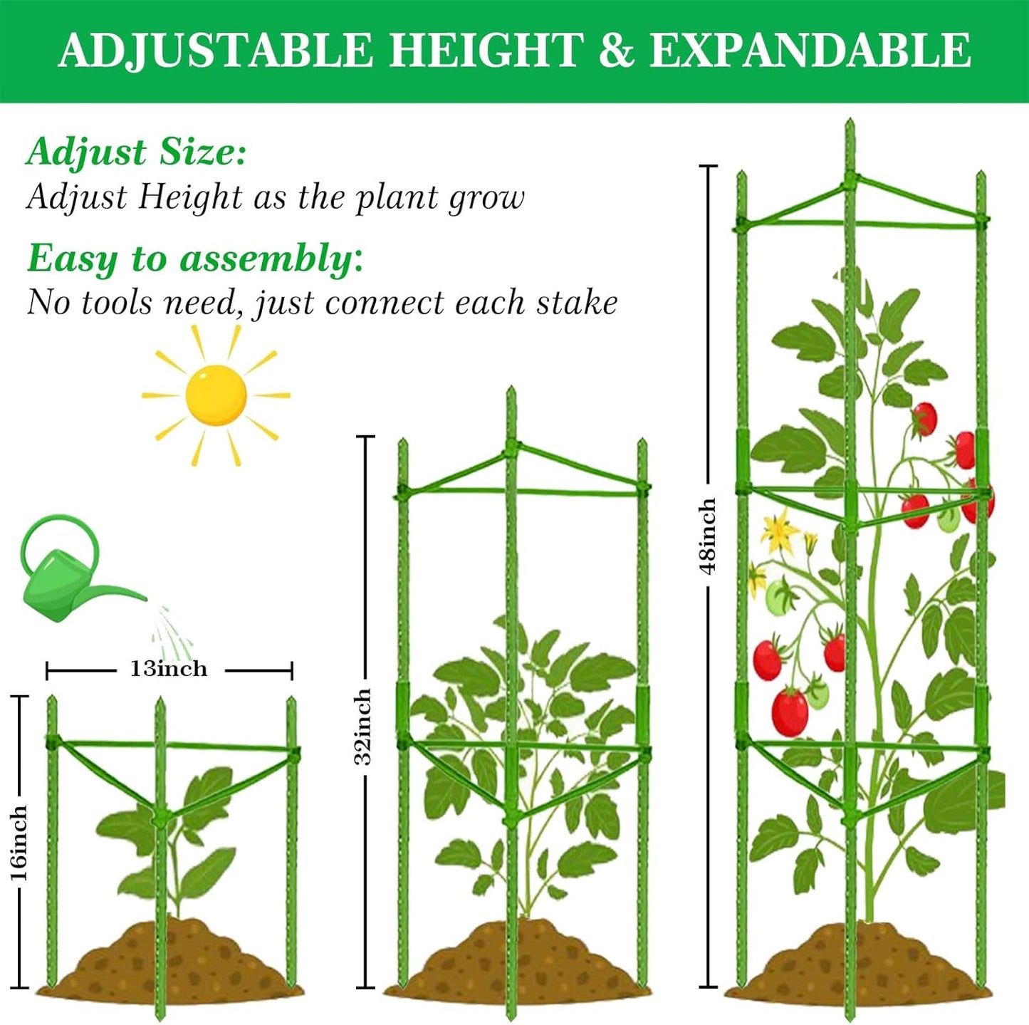 6 Packs Tomato Cage for Garden, Up to 48Inch Plant Support Stakes