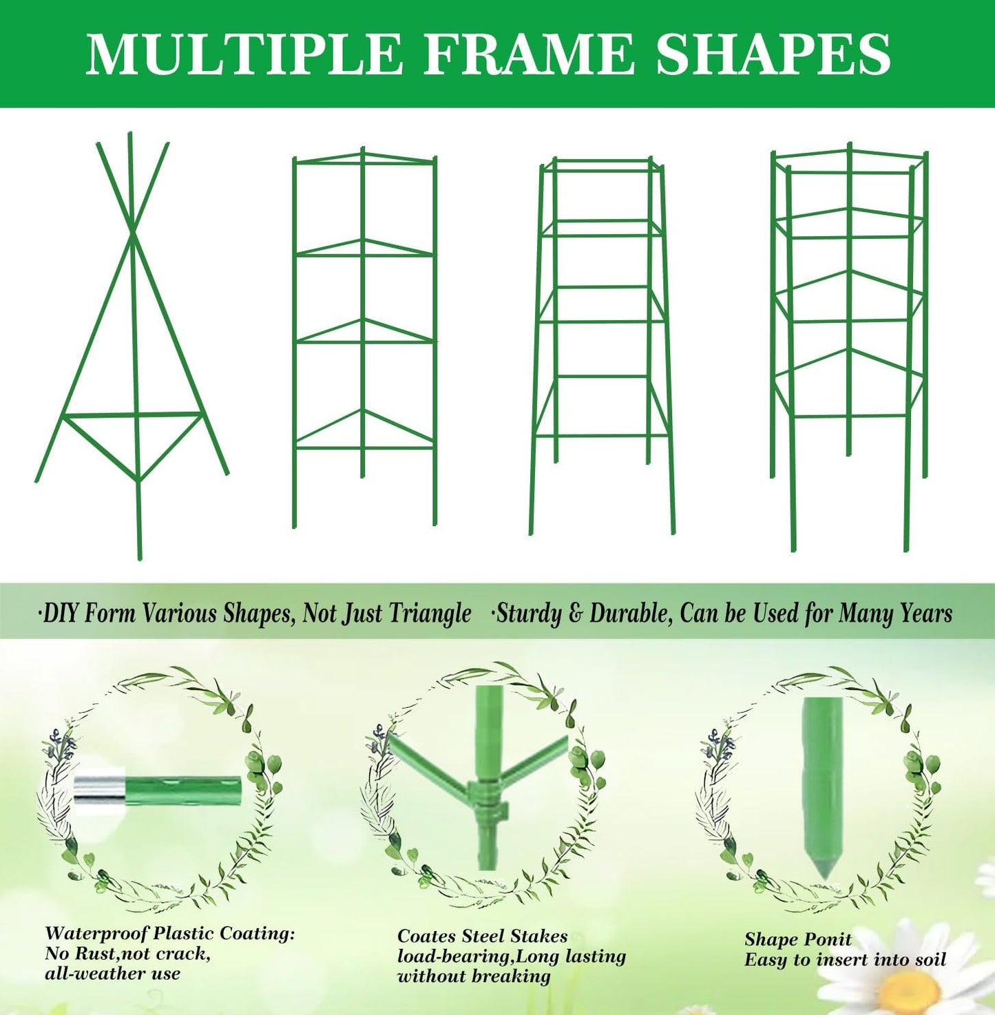 6 Packs Tomato Cage for Garden, Up to 48Inch Plant Support Stakes