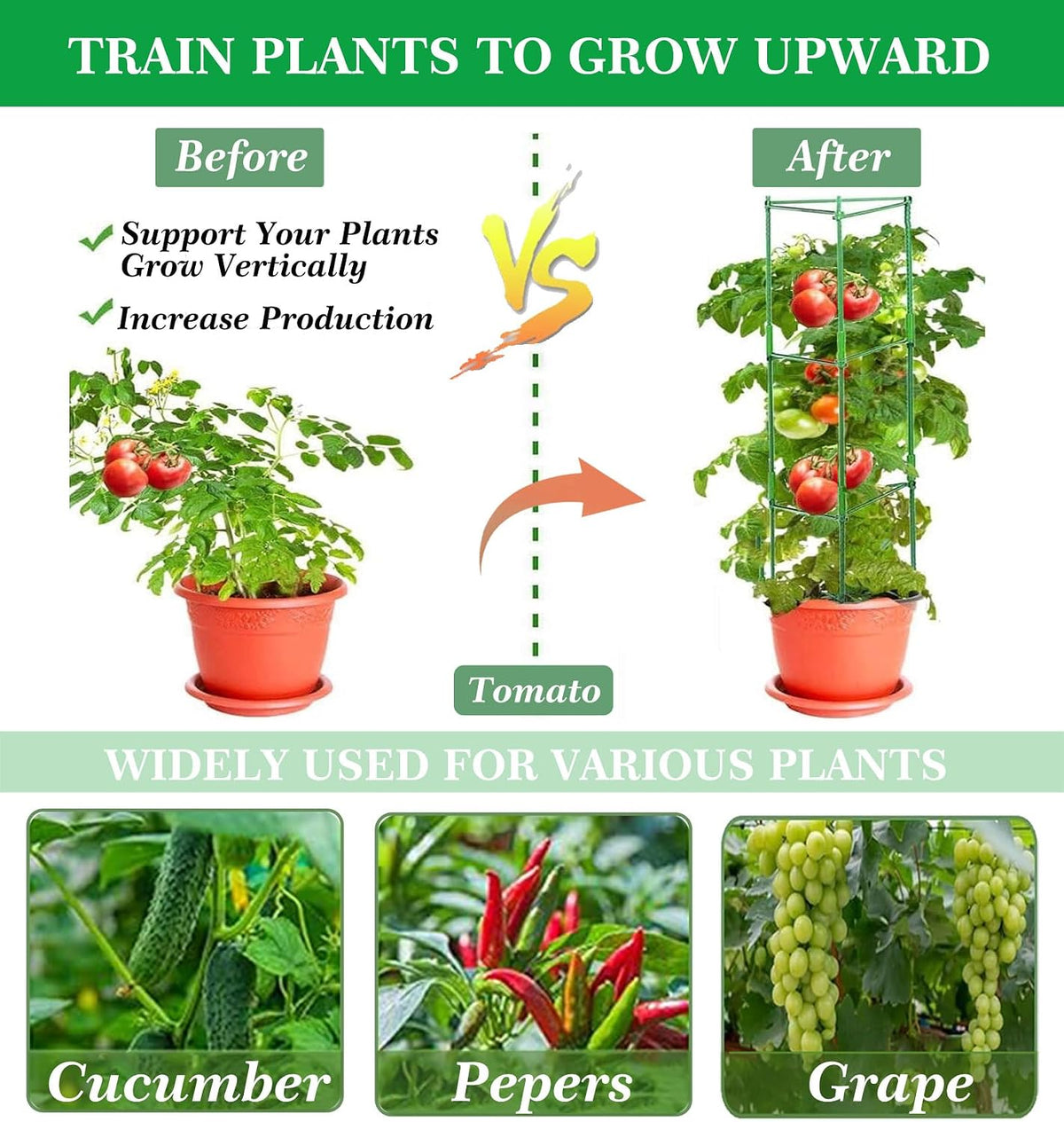 6 Packs Tomato Cage for Garden, Up to 48Inch Plant Support Stakes
