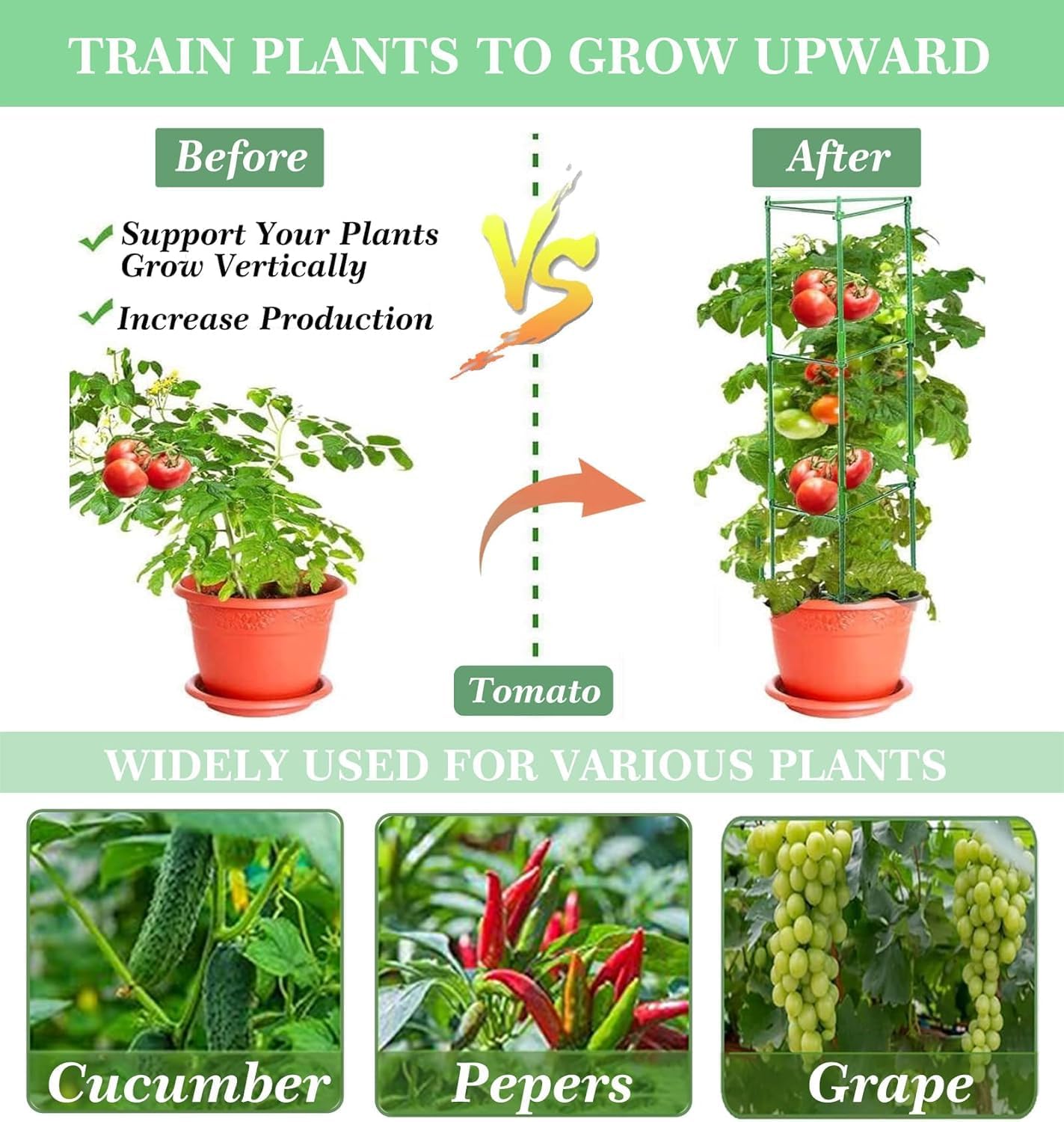 6 Packs Tomato Cage for Garden, Up to 48Inch Plant Support Stakes
