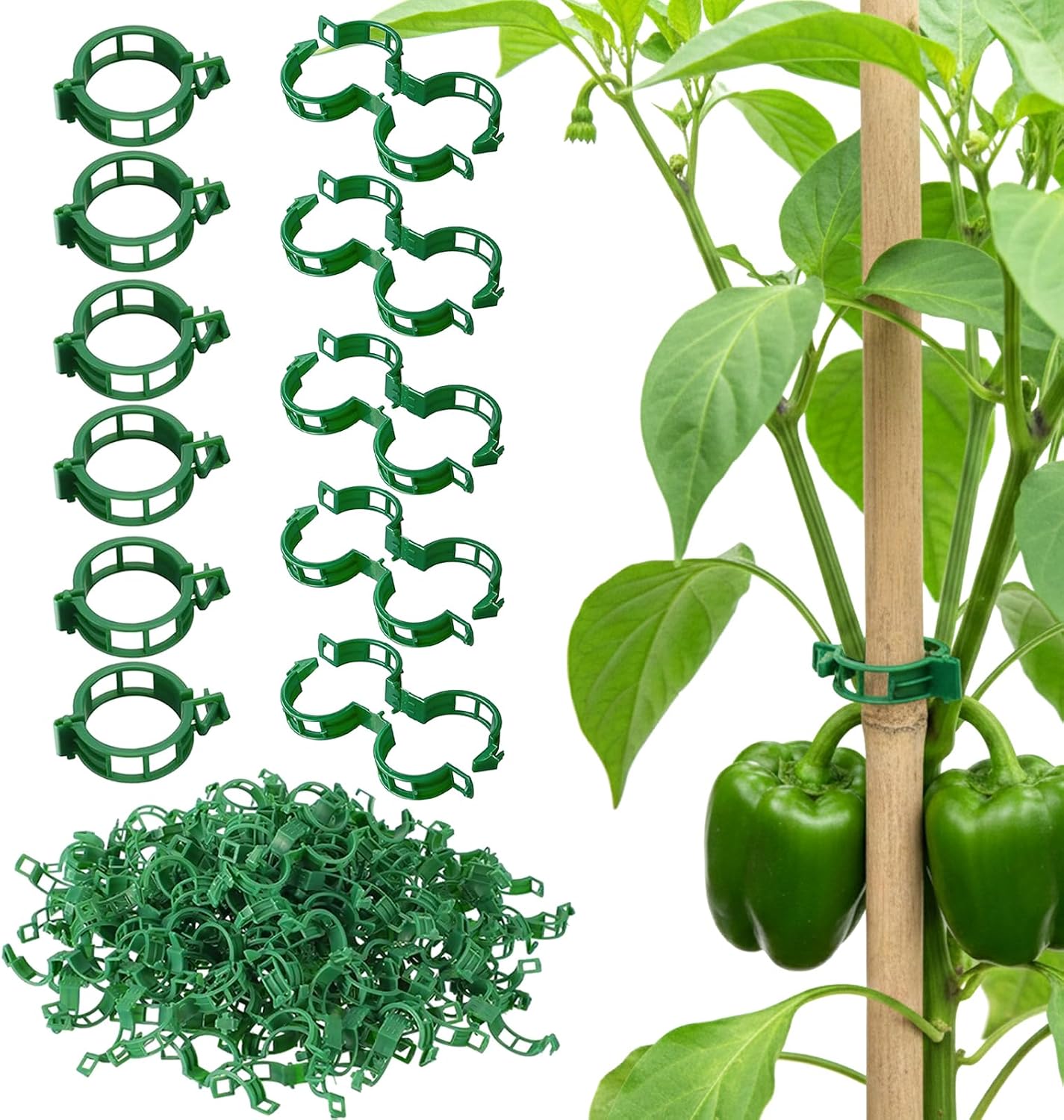 100 Pcs Plant Support Clips, Plastic Tomato Vine Clips for Securing Plants, Garden Fixing Clips for Climbing Plants, Grape & Vine Vegetables, Green