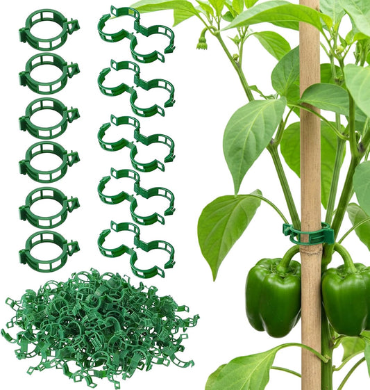 100 Pcs Plant Support Clips, Plastic Tomato Vine Clips for Securing Plants, Garden Fixing Clips for Climbing Plants, Grape & Vine Vegetables, Green