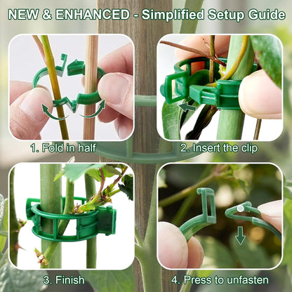 100 Pcs Plant Support Clips, Plastic Tomato Vine Clips for Securing Plants, Garden Fixing Clips for Climbing Plants, Grape & Vine Vegetables, Green