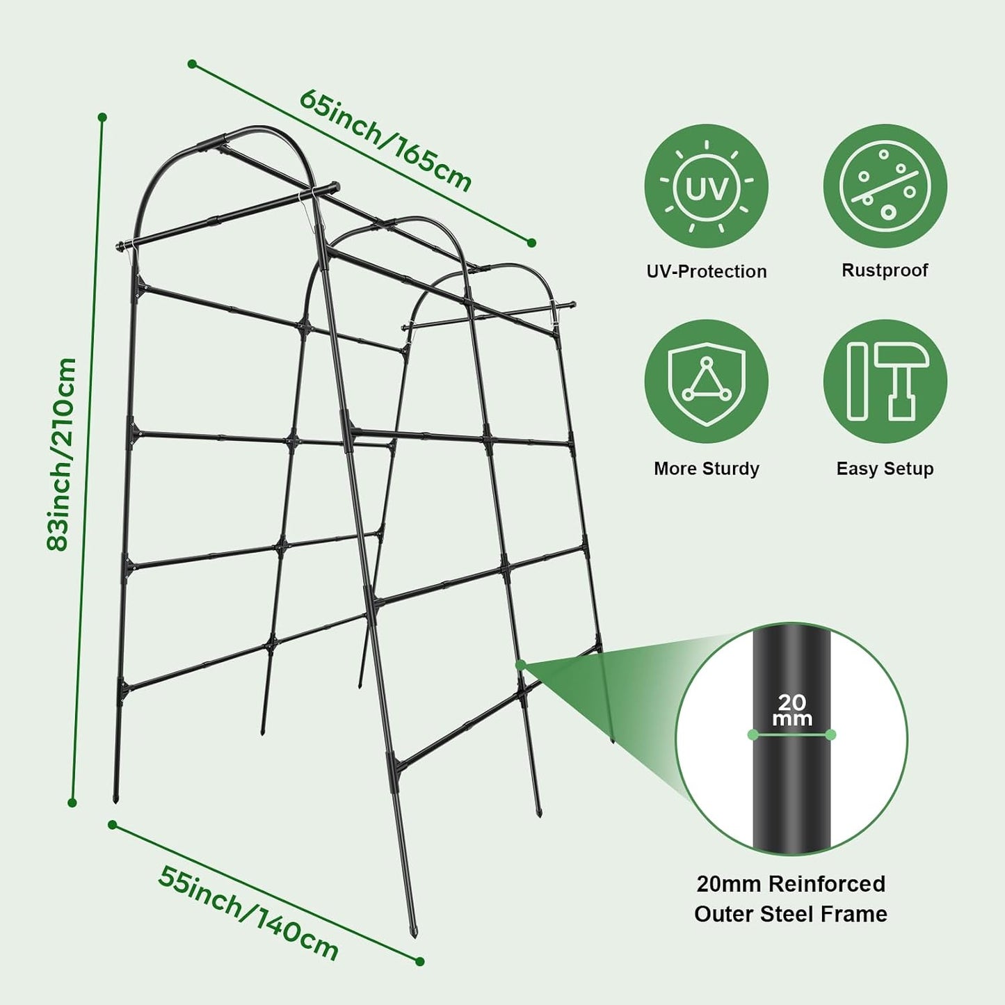 7*5.4* 5FT Arch Metal Garden Trellis,Outdoor Climbing Support Frame