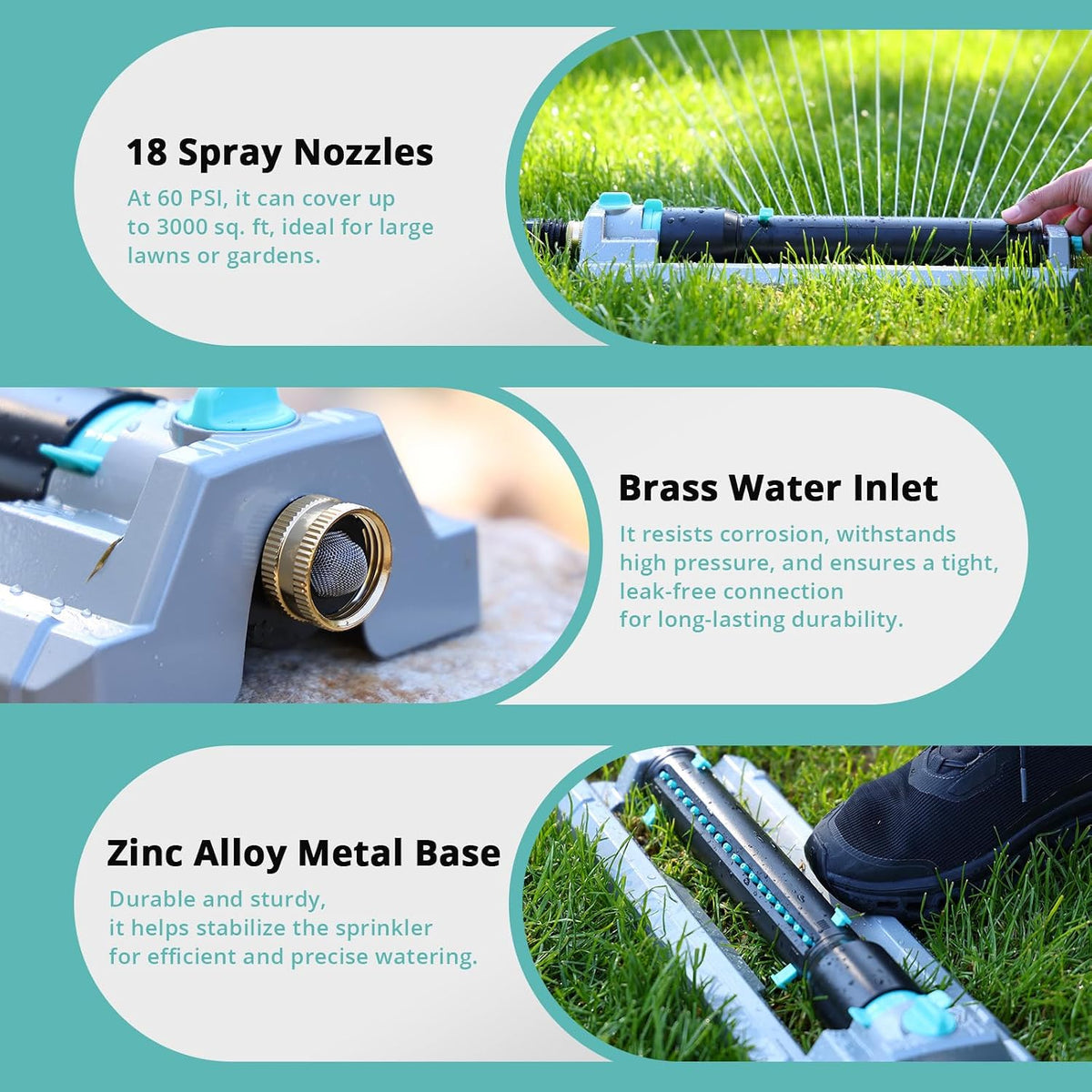 Heavy Duty Oscillating Sprinkler for Yard, Water Sprinkler for Lawn