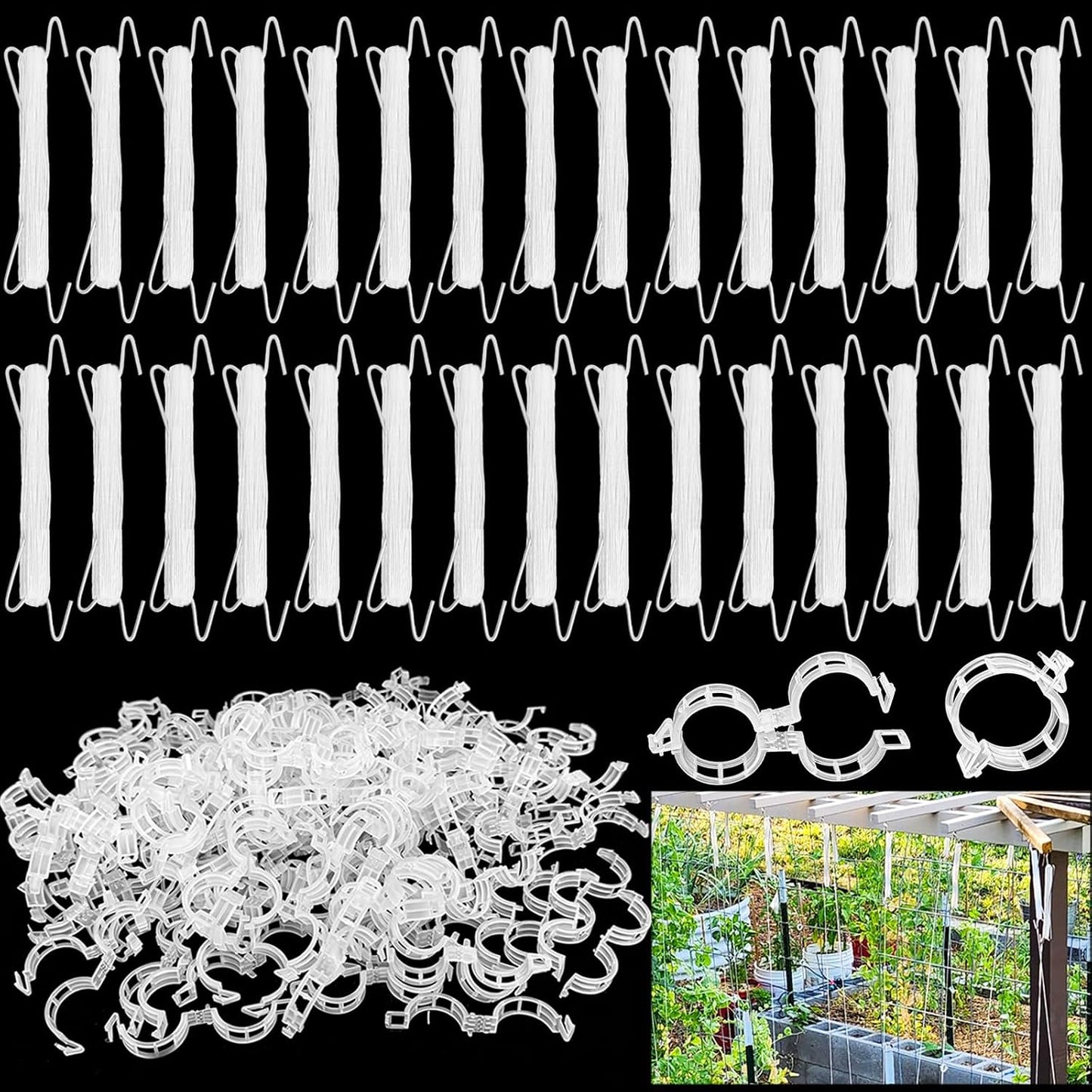 130Pcs Tomato Hooks with String,Plant Support Clips,Tomato Support Hook for Climbing Plants,Tomato Holder Hooks with 32.8ft Twine to Prevent Vegetable Fruit from Pinching or Falling Off