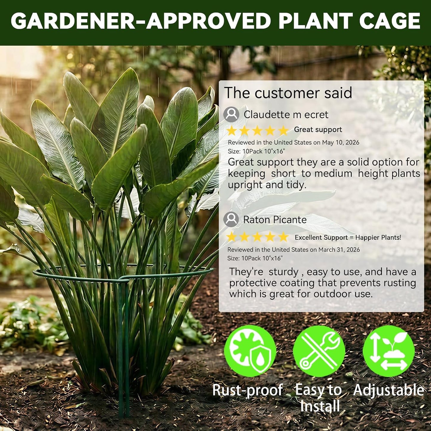 Thealyn 10 Pack Plant Support Stakes, 10" x 16" Peony Cages and Supports