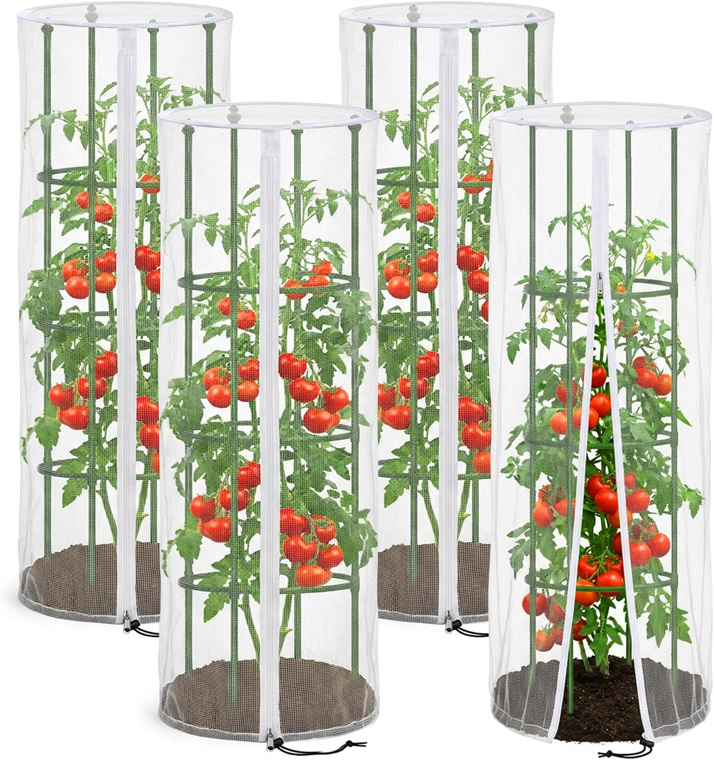 2 Pcs Garden Bird Netting Cover for Round Tomato Cage, 59" x 18" Tomato Trellis Insect Barrier Protection Mesh, Plant Cage Garden Net Cover with Zipper for Vertical Climbing Plants Vegetables Fruits