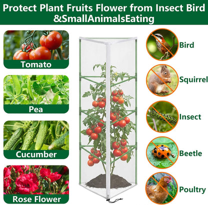 2 Pcs Garden Bird Netting Cover for Round Tomato Cage, 59" x 18" Tomato Trellis Insect Barrier Protection Mesh, Plant Cage Garden Net Cover with Zipper for Vertical Climbing Plants Vegetables Fruits