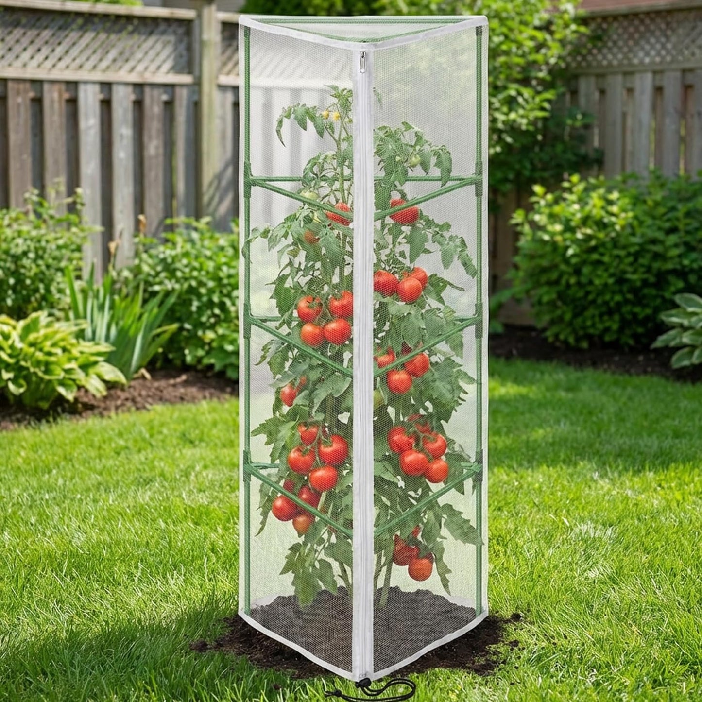 2 Pcs Garden Bird Netting Cover for Round Tomato Cage, 59" x 18" Tomato Trellis Insect Barrier Protection Mesh, Plant Cage Garden Net Cover with Zipper for Vertical Climbing Plants Vegetables Fruits