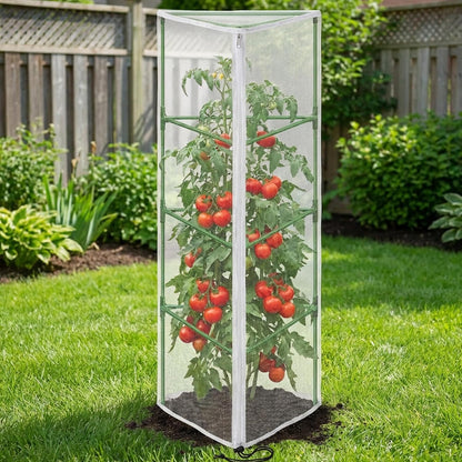 2 Pcs Garden Bird Netting Cover for Round Tomato Cage, 59" x 18" Tomato Trellis Insect Barrier Protection Mesh, Plant Cage Garden Net Cover with Zipper for Vertical Climbing Plants Vegetables Fruits