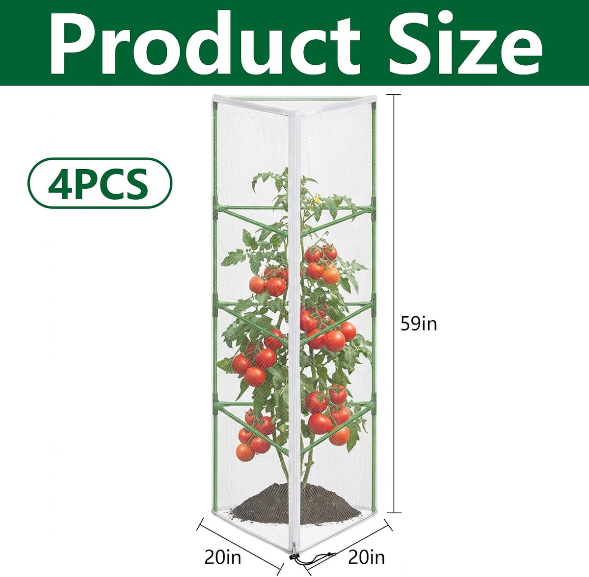 2 Pcs Garden Bird Netting Cover for Round Tomato Cage, 59" x 18" Tomato Trellis Insect Barrier Protection Mesh, Plant Cage Garden Net Cover with Zipper for Vertical Climbing Plants Vegetables Fruits