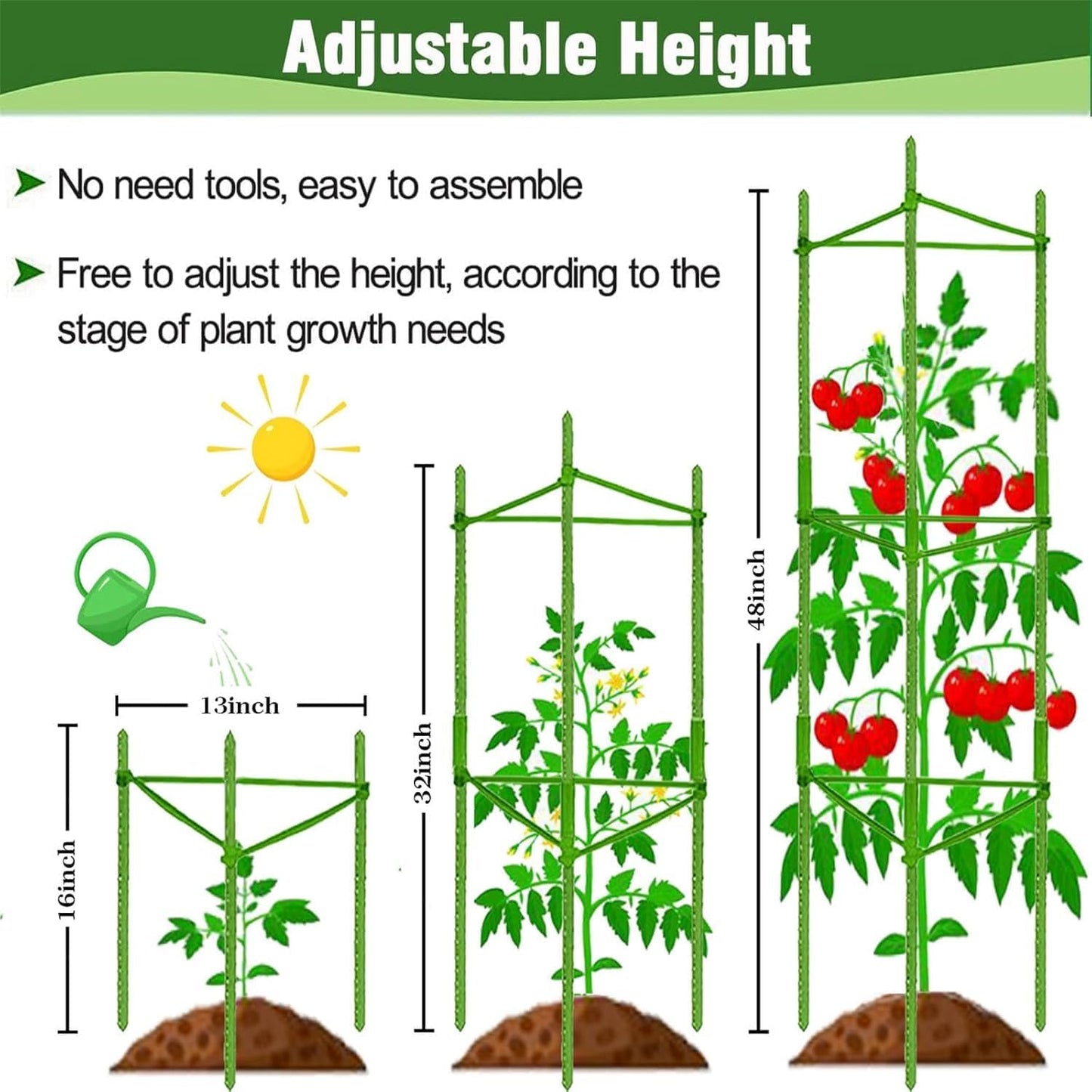 4Pack Tomato Cage for Garden, Up to 48inch Plant Support Stakes
