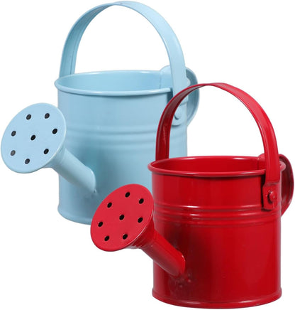 2 Pack Kids Metal Watering Can for Gardening, Small Iron Watering Can Set for Indoor Outdoor Plants, Mini Toddler Water Pot for Succulents Houseplants Bonsai (Blue, Red)