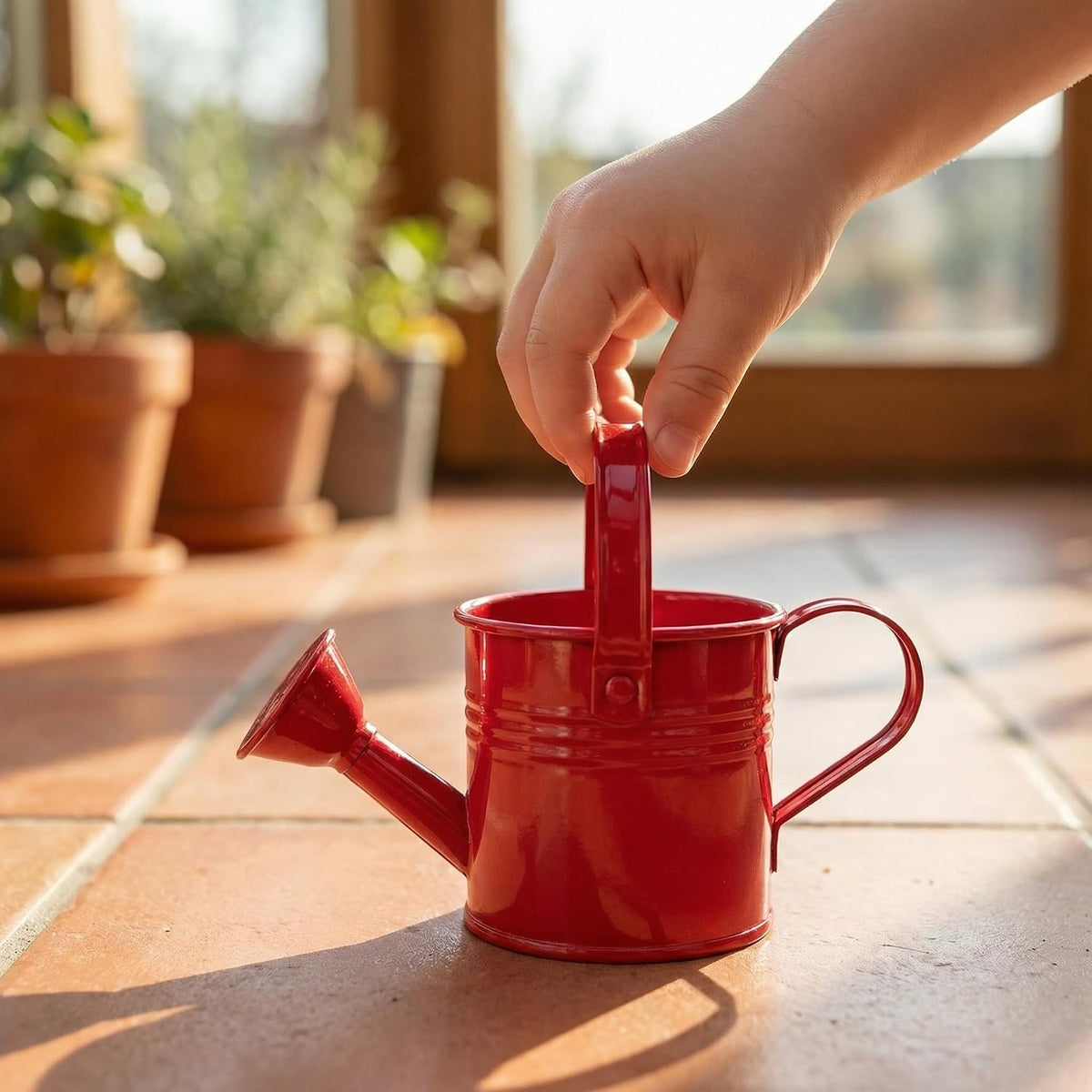 2 Pack Kids Metal Watering Can for Gardening, Small Iron Watering Can Set for Indoor Outdoor Plants, Mini Toddler Water Pot for Succulents Houseplants Bonsai (Blue, Red)