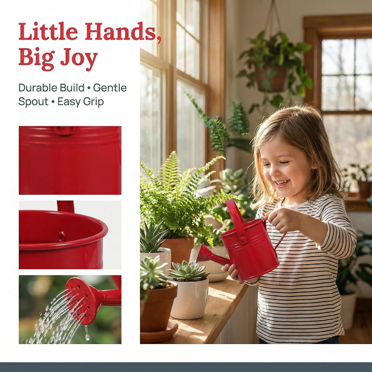 2 Pack Kids Metal Watering Can for Gardening, Small Iron Watering Can Set for Indoor Outdoor Plants, Mini Toddler Water Pot for Succulents Houseplants Bonsai (Blue, Red)