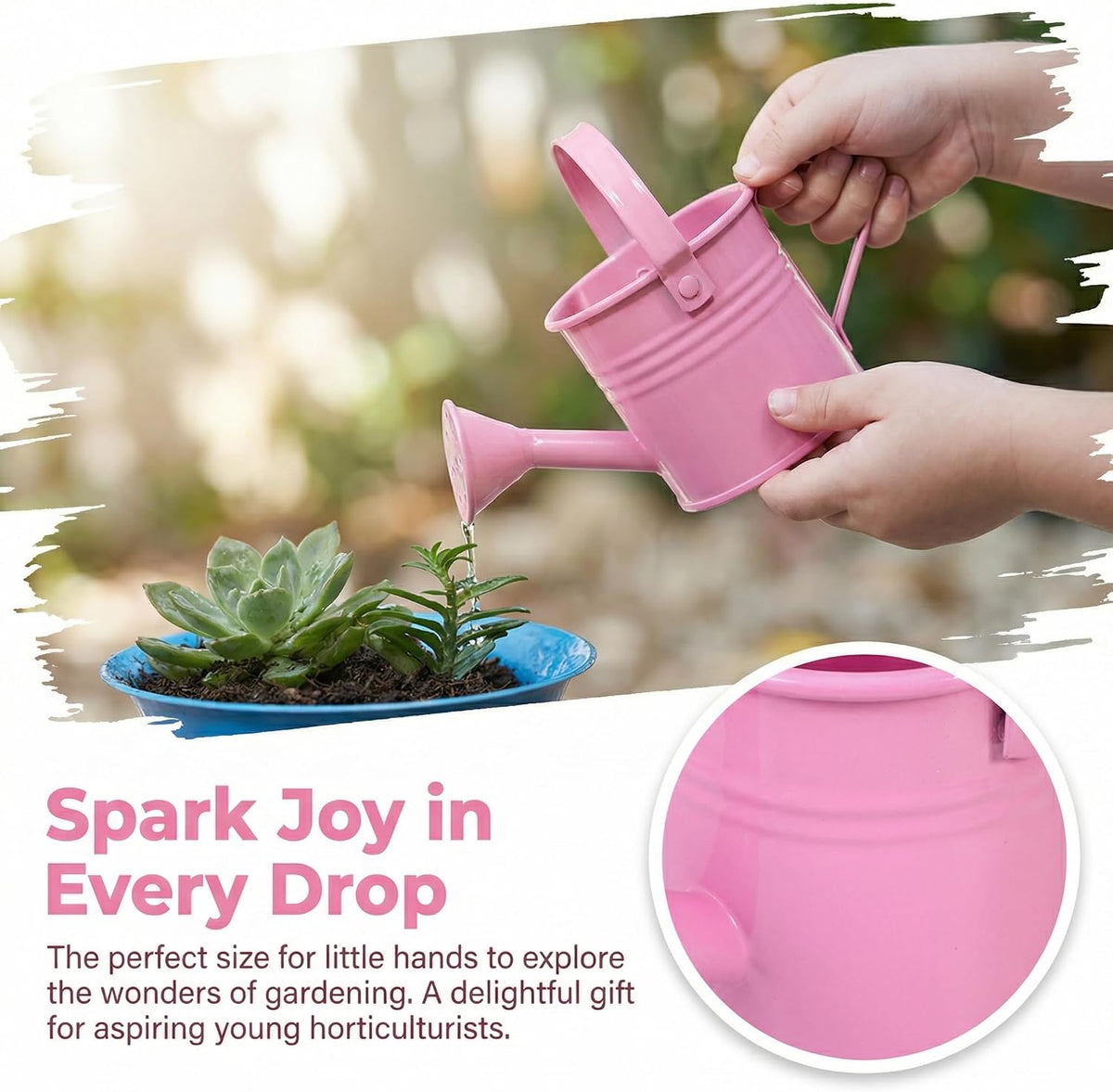 2 Pack Kids Metal Watering Can for Gardening, Small Iron Watering Can Set for Indoor Outdoor Plants, Mini Toddler Water Pot for Succulents Houseplants Bonsai (Blue, Red)
