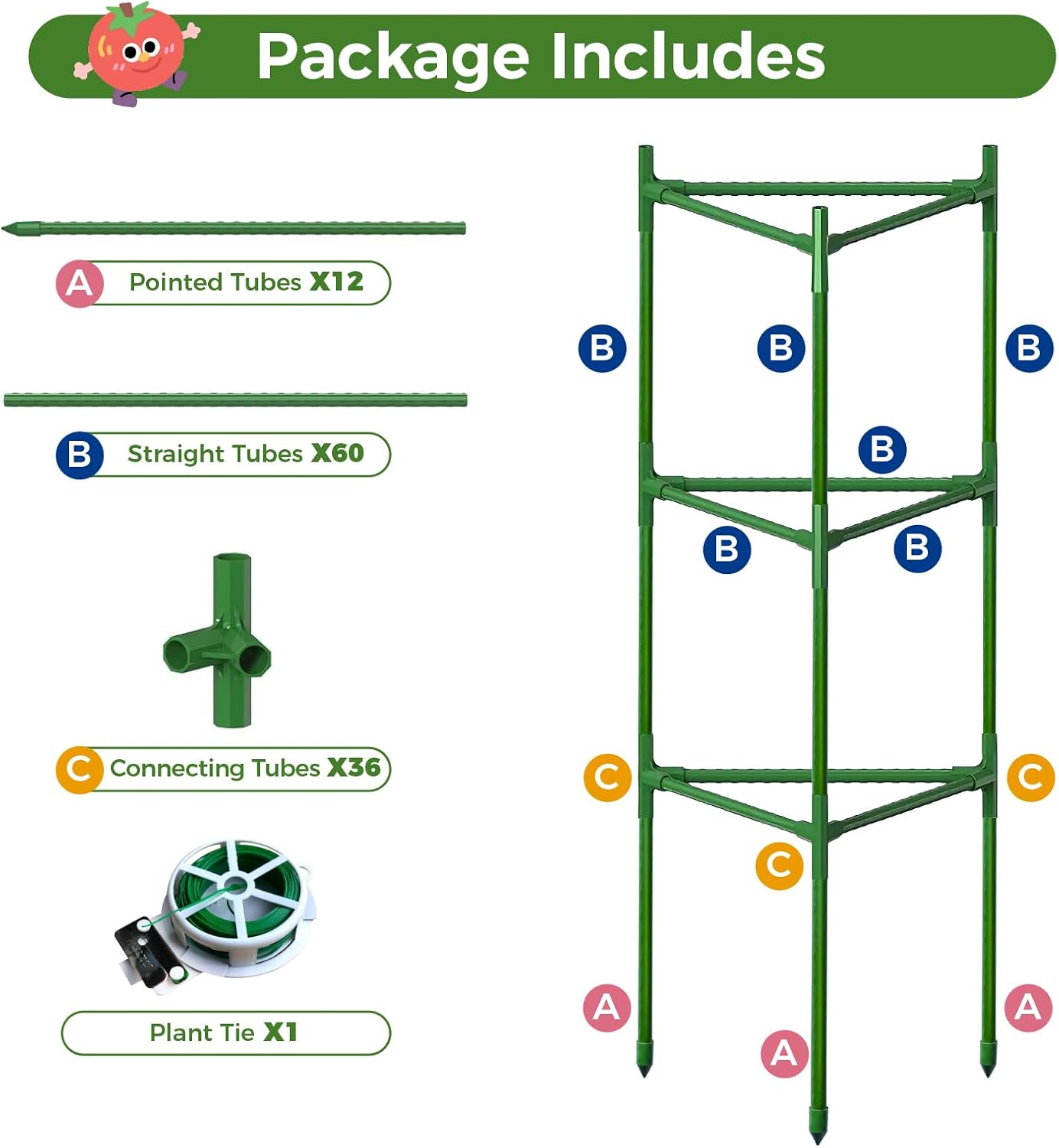 4 Pack Extra Wide Tomato Cages for Garden Up to 47.2'',Tall Metal Plant Supports for Raised Garden Bed, Foldable & Sturdy Steel Stake Cages for Tomato, Eggplant,Pepper, Pea﻿ (4 Pack)