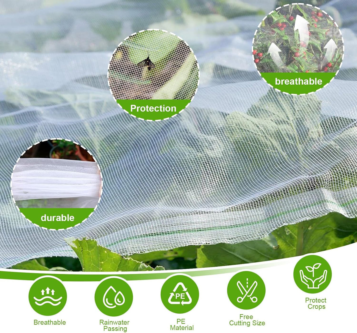 10x35Ft Garden Netting for Raised Bed, Thickened 60 Mesh Bird Netting for Garden Protection, Mesh Insect Row Covers for Plant Pest Barrier Fruits Flowers Crops Greenhouse Protect from Birds Bugs