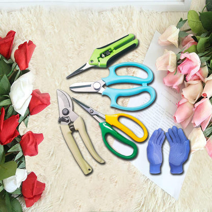 Garden Pruning Shears Garden Scissors Herb Scissors Florist Scissors Floral Snips Bonsai Scissors Hand Pruner with Gardening Gloves,Stainless Steel Straight Tip and Curved Blades,Green+Blue