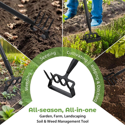 2 in 1 Heavy Duty Garden Hoe and Cultivator, 62 Inch Long Handle Stirrup Hoe Set, Lightweight Weeding Rake for Fast Weed & Grass Removal, Cultivating, Loosen Soil, Sharp Edge
