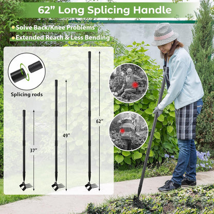 2 in 1 Heavy Duty Garden Hoe and Cultivator, 62 Inch Long Handle Stirrup Hoe Set, Lightweight Weeding Rake for Fast Weed & Grass Removal, Cultivating, Loosen Soil, Sharp Edge