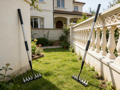 Weed Puller Tool Rake Heavy Duty with Stainless Steel Long Handle，Garden Weeding Rake for Removing Weeds, Loosening Soil, Cleaning Flower Beds, Pine Needles & Lawn Prep (8 Tines)