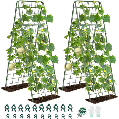 Heavy Duty A-Frame Metal Garden Trellis for Climbing Plants, 50"x17" Inch Tall Plant Support with Clips & Garden Ties for Cucumbers, Squash, Beans & Vines (2)