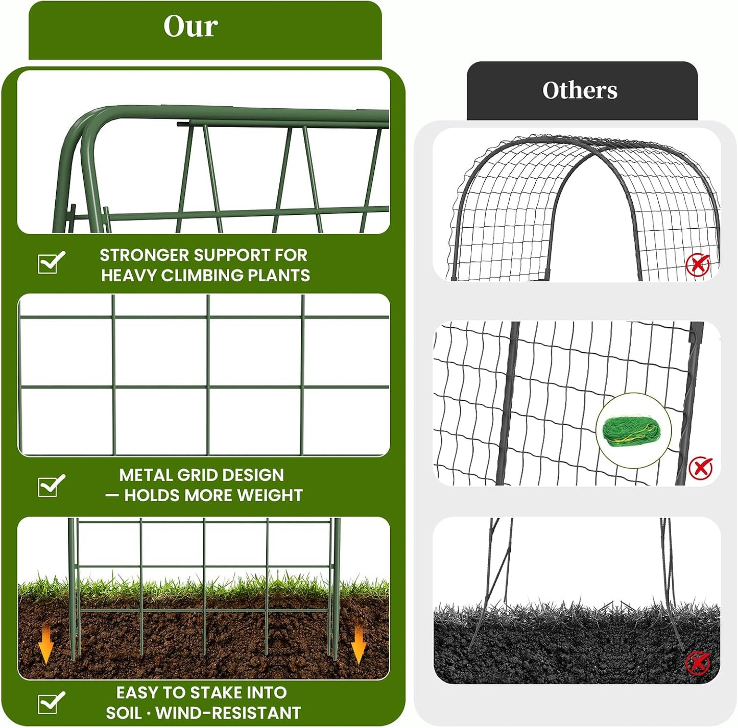 Heavy Duty A-Frame Metal Garden Trellis for Climbing Plants, 50"x17" Inch Tall Plant Support with Clips & Garden Ties for Cucumbers, Squash, Beans & Vines (2)