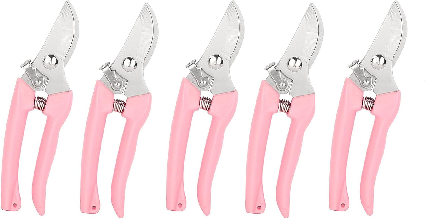 Garden Flower Shears Pruning Shears 6.9 inches Scissors Heavy Duty Plant Scissors for Cutting Flowers, Trimming Plants, Bonsai, Fruits Picking (Pink Handle)