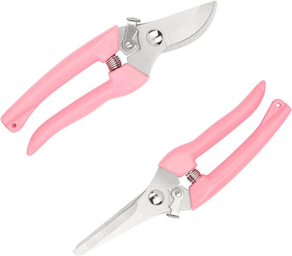 Garden Flower Shears Pruning Shears 6.9 inches Scissors Heavy Duty Plant Scissors for Cutting Flowers, Trimming Plants, Bonsai, Fruits Picking (Pink Handle)