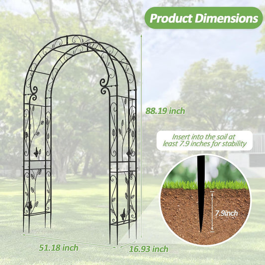 Garden Abor - 88"(H)*51"(L), Sturdy Metal Garden Arch with Rust-Resistant Finish, Trellis for Climbing Plants Outdoor, Ideal as Wedding Arches for Ceremony（20MM Pipe）