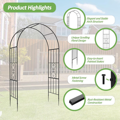 Garden Abor - 88"(H)*51"(L), Sturdy Metal Garden Arch with Rust-Resistant Finish, Trellis for Climbing Plants Outdoor, Ideal as Wedding Arches for Ceremony（20MM Pipe）