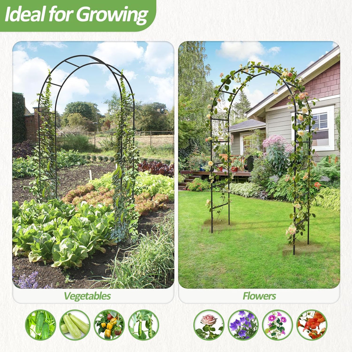 Garden Abor - 88"(H)*51"(L), Sturdy Metal Garden Arch with Rust-Resistant Finish, Trellis for Climbing Plants Outdoor, Ideal as Wedding Arches for Ceremony（20MM Pipe）