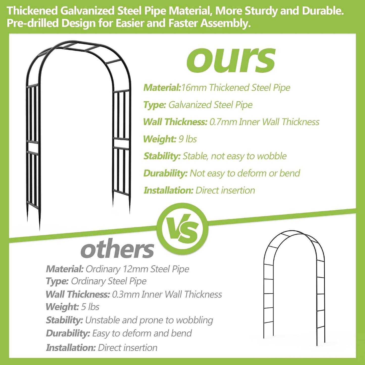 Garden Abor - 88"(H)*51"(L), Sturdy Metal Garden Arch with Rust-Resistant Finish, Trellis for Climbing Plants Outdoor, Ideal as Wedding Arches for Ceremony（20MM Pipe）