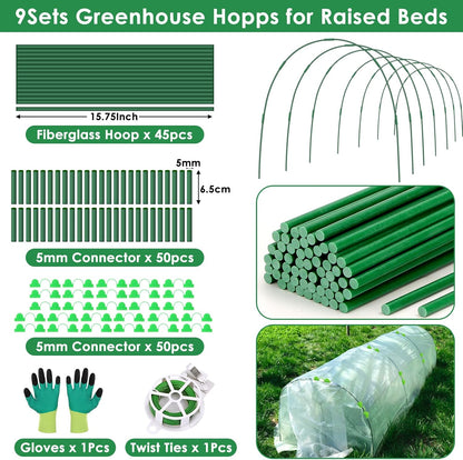 60 Pcs Garden Hoops for Raised Beds, 12 Sets Greenhouse Hoops Grow Tunnel Rust-Free Fiberglass Hoop House Kit, Plant Support Garden Stakes Hoops Frame for Netting Shade Cloth Row Cover Garden Supplies