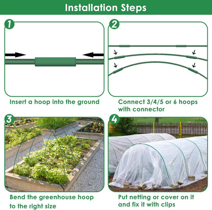 60 Pcs Garden Hoops for Raised Beds, 12 Sets Greenhouse Hoops Grow Tunnel Rust-Free Fiberglass Hoop House Kit, Plant Support Garden Stakes Hoops Frame for Netting Shade Cloth Row Cover Garden Supplies