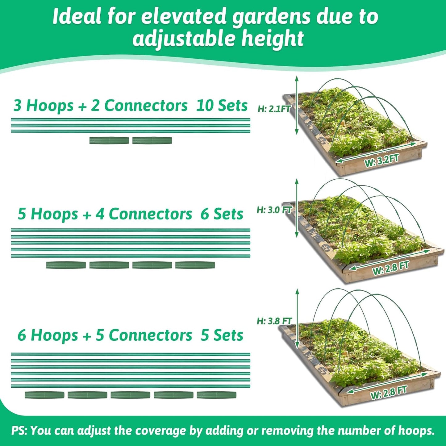 60 Pcs Garden Hoops for Raised Beds, 12 Sets Greenhouse Hoops Grow Tunnel Rust-Free Fiberglass Hoop House Kit, Plant Support Garden Stakes Hoops Frame for Netting Shade Cloth Row Cover Garden Supplies