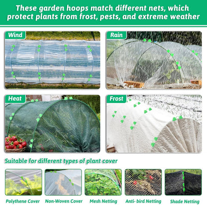 60 Pcs Garden Hoops for Raised Beds, 12 Sets Greenhouse Hoops Grow Tunnel Rust-Free Fiberglass Hoop House Kit, Plant Support Garden Stakes Hoops Frame for Netting Shade Cloth Row Cover Garden Supplies